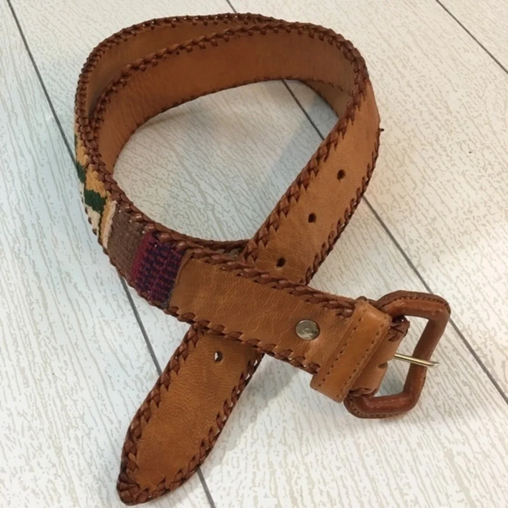 Needlepoint and Leather Belt